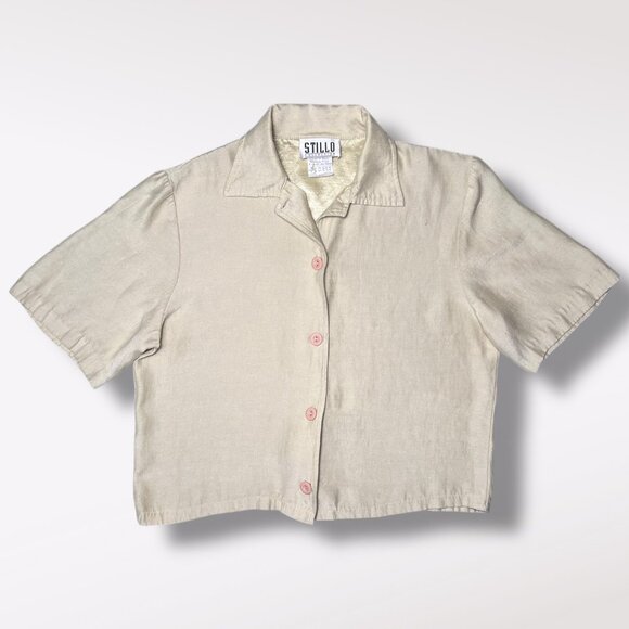 Vintage Stillo Collection Linen Rayon Button Up Shirt Made In USA Small - Picture 9 of 9